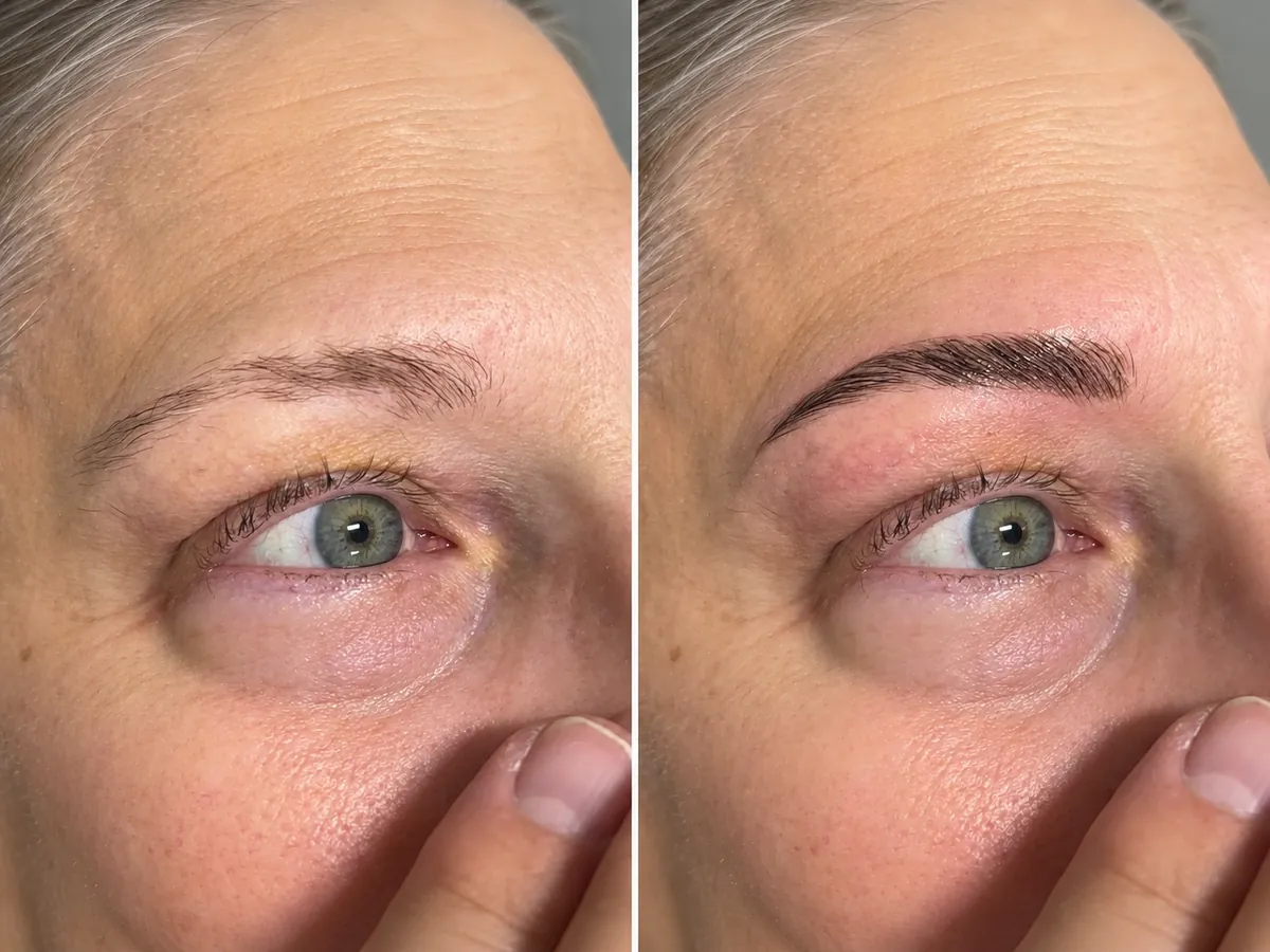 Brow lamination before and after at Veloura in Vaughan — fuller, brushed-up, defined brows