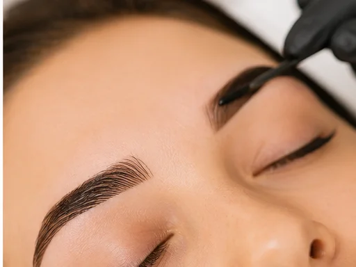 Brow stain being applied to the eyebrows with a precision brush