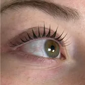 Korean lash lift before and after at Veloura in Vaughan — natural lashes lifted and curled, no extensions